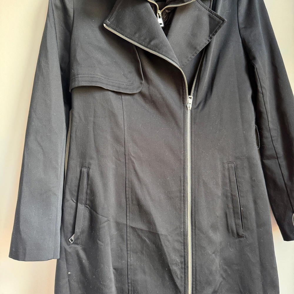 Soia & Kyo Coat Womens Small Black Asymmetrical Zip Trench Quilted Insert NWT - Picture 2 of 14